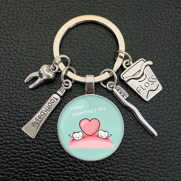 Wholesale Cute Teeth Glass Toothbrush Toothpaste Keychain Pendant
